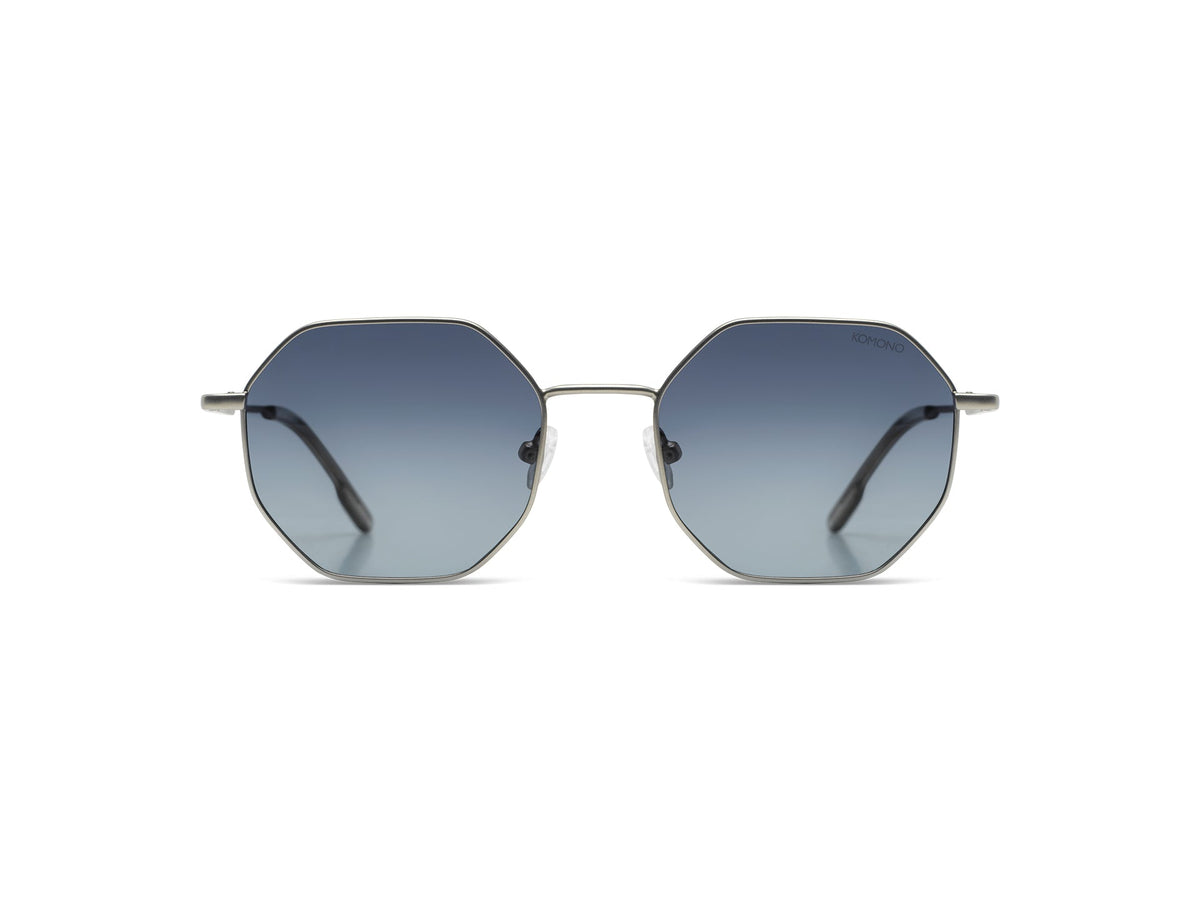 Komono Baker Sun – Argent – verres bleus dégradés polarisés – vue de face