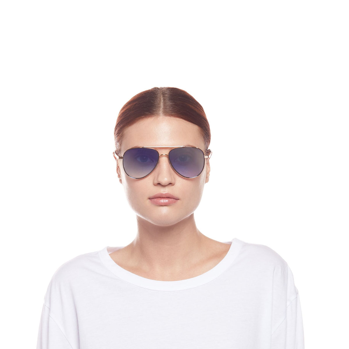 Le Specs Evermore – Or – verres bleus miroir – portées