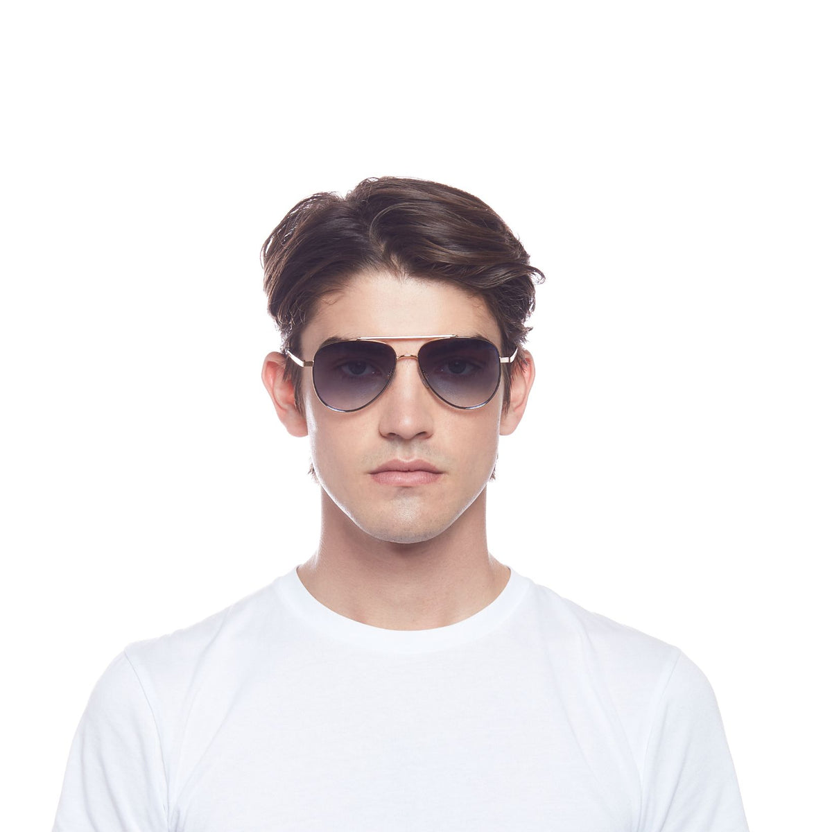 Le Specs Evermore – Or – verres bleus miroir – portées