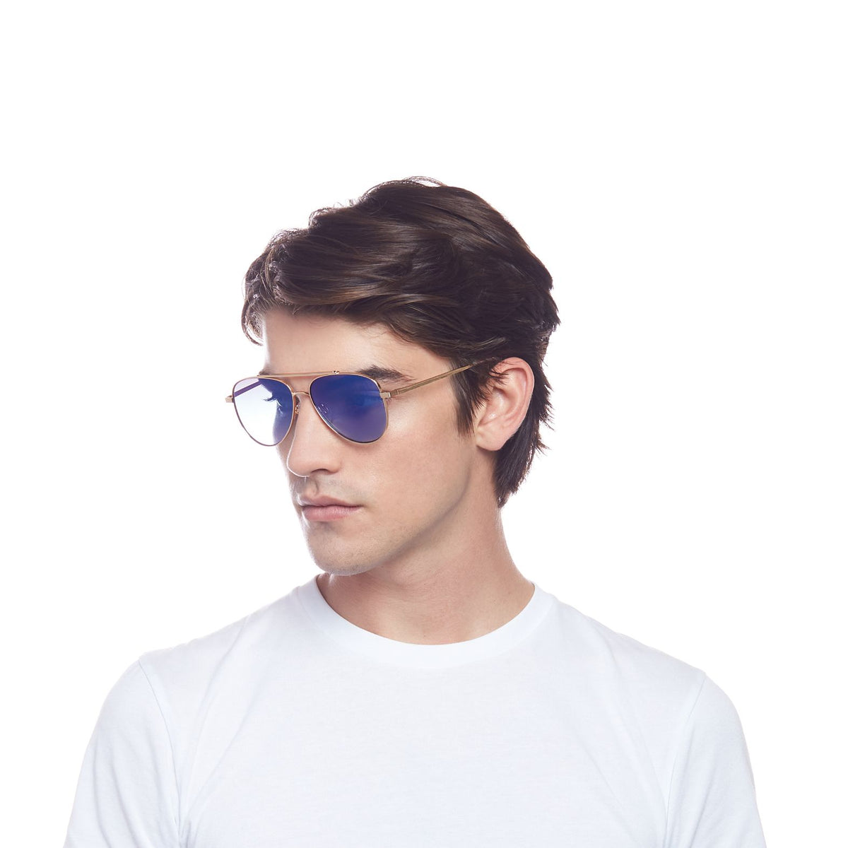 Le Specs Evermore – Or – verres bleus miroir – portées