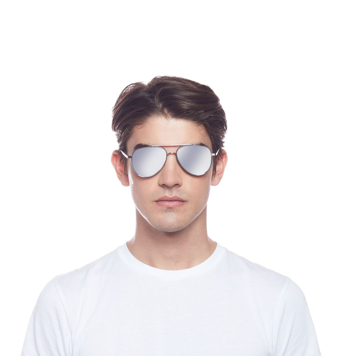 Le Specs Evermore – Argent – verres gris miroir – portées