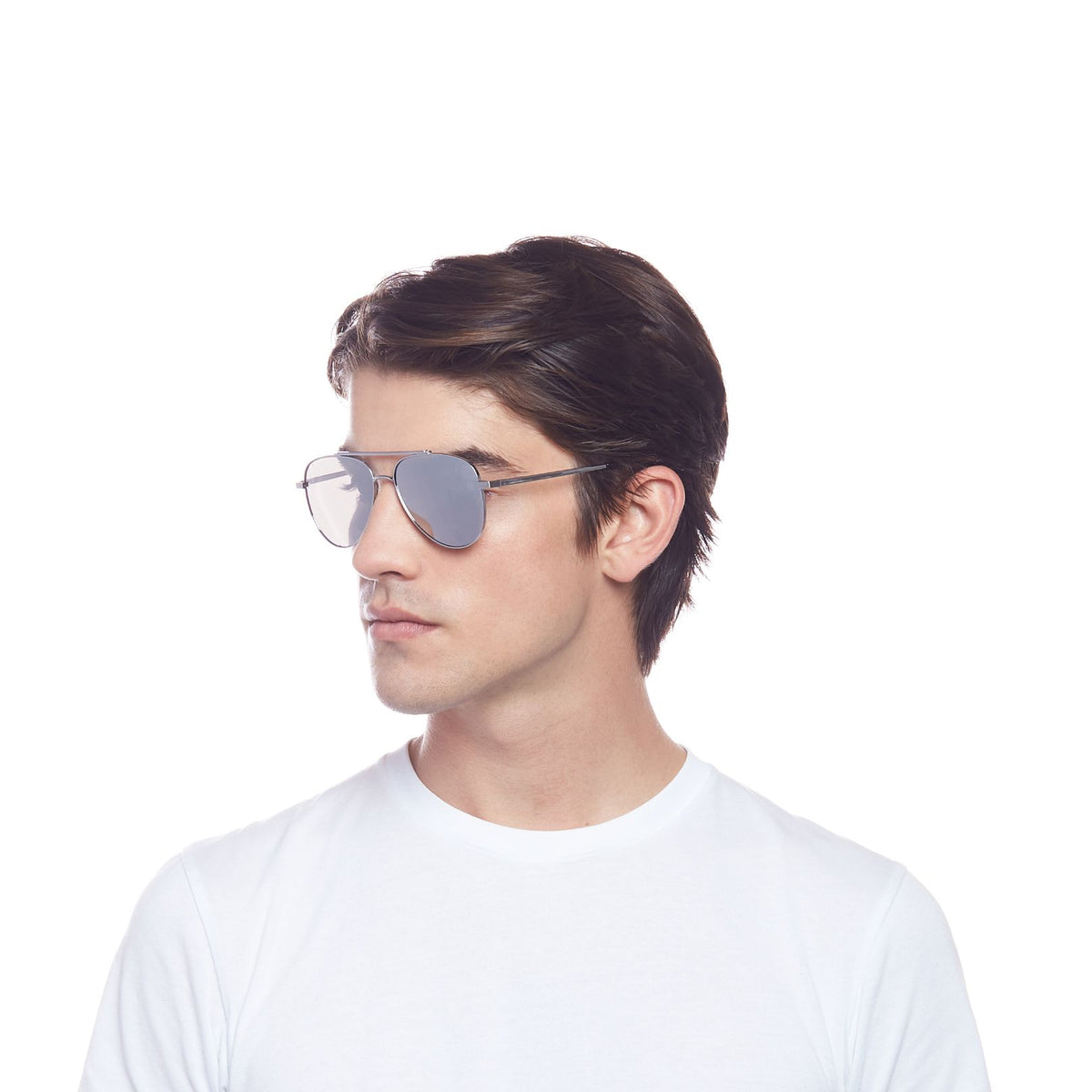 Le Specs Evermore – Argent – verres gris miroir – portées